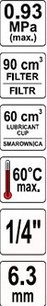 Regulátor tlaku vzduchu 1/4",max 0,93MPa,s filtrom (90cm3) a primazáváním(60cm3)