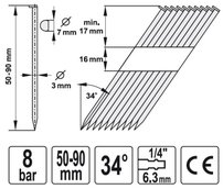 Nastreľovač spiniek pneumatický 8 bar 34°, 50-90 mm