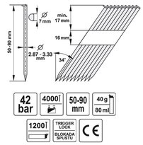 Nastreľovač spiniek pneumatický 3 mm 42 bar 34', 50-90 mm