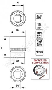 Nadstavec 3/4" 46 mm šesťhranný