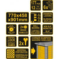 Dielenský vozík - skrinka s náradím 6 zásuviek 177 ks