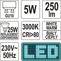 LED žiarovka 5W GU10 250 lumen 230V ( 25W )