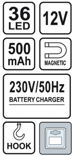 Lampa montážna 36 LED - nabíjacia 230 V