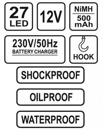 Lampa montážna 27 LED - nabíjacia 230 V