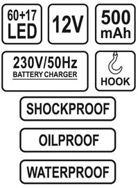 Lampa montážna 60+17 LED - nabíjacia 230 V