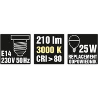 LED žiarovka P45 E14 230V 3W 210LM 3000K