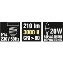 LED žiarovka C37 E14 3W 230 210LM 3000K 