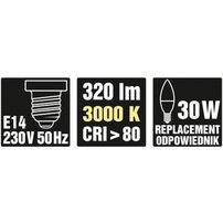 LED žiarovka C37 E14 230V 5W 320LM 3000K