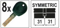 Vložka do zámku L 62 mm 31/31 mm 8 kľúčov 