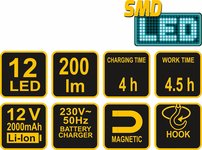 Lampa pracovná, 12 SMD LED