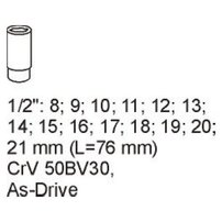 Kľúče nástrčné hlboké 8-21 mm SET 14 kusov / vložka do zásuvky 