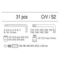 Vložka do zásuvky - imbus 2-12mm, torx T10-T50, 1/2 "E10-E20, adaptéry M5- M12