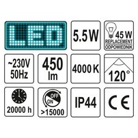 Stropné LED svietidlo, 5,5W, 450lm