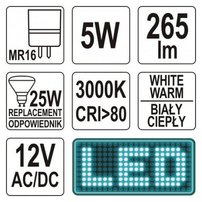 LED žiarovka 5W MR16 265 lumen 230V ( 25W )