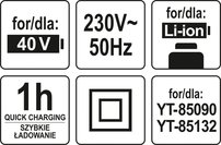 Nabíjačka do akumulátora 40V, 2,5Ah, Li-Ion YT-85132