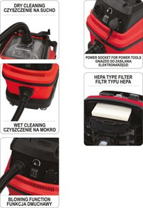Priemyselný vysávač 30 l,1600 W, suchý / mokrý, 18 kPa, 