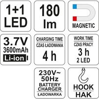 Lampa montážna 1+1 LED, bezprívodová, 3,7V 