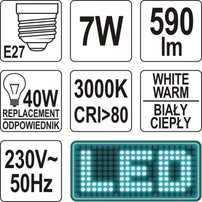 LED žiarovka 7W E27 590 lumen 230V ( 40W )